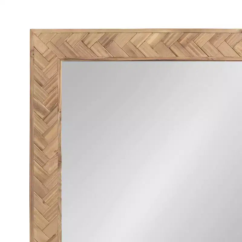 Specchio da parete rettangolare marrone, cornice in legno a spina di pesce, singolo, 24"x36"