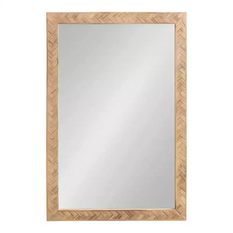 Specchio da parete rettangolare marrone, cornice in legno a spina di pesce, singolo, 24"x36"