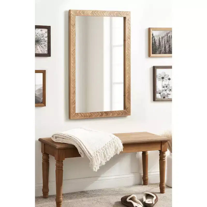 Specchio da parete rettangolare marrone, cornice in legno a spina di pesce, singolo, 24"x36"