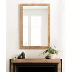 Specchio da parete rettangolare marrone, cornice in legno a spina di pesce, singolo, 24"x36"