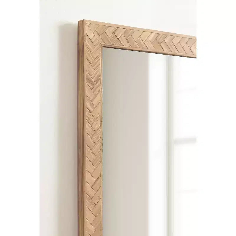 Specchio da parete rettangolare marrone, cornice in legno a spina di pesce, singolo, 24"x36"