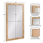 Specchio da parete rettangolare marrone, cornice in legno a spina di pesce, singolo, 24"x36"