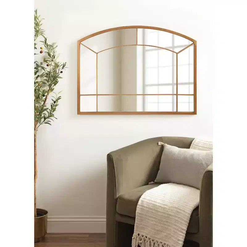 Specchio da parete ad arco dorato, finitura anticata, pannello singolo, 36"×27"
