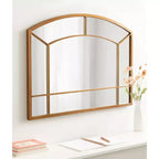 Specchio da parete ad arco dorato, finitura anticata, pannello singolo, 36"×27"