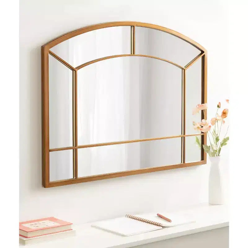 Specchio da parete ad arco dorato, finitura anticata, pannello singolo, 36"×27"