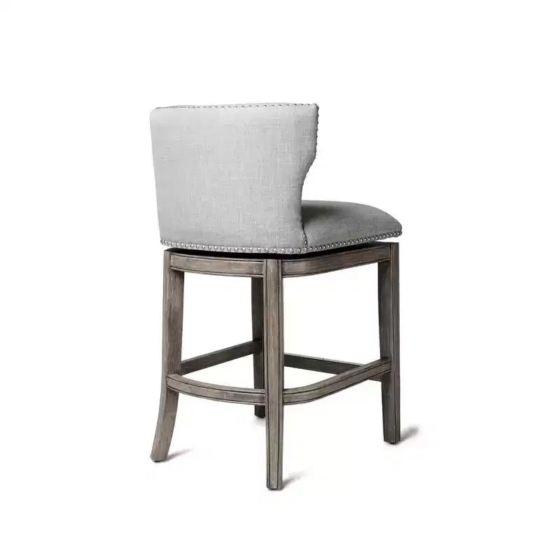 Sgabello da bar ad altezza bancone con schienale a pozzetto, grigio cenere / tessuto rovere naturale, senza braccioli, 1 posto