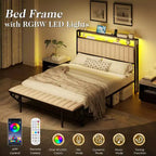 Struttura letto in velluto color crema/grigio/blu navy con luci LED e poggiapiedi contenitore – Matrimoniale francese/Matrimoniale standard/King size, 1-2 persone