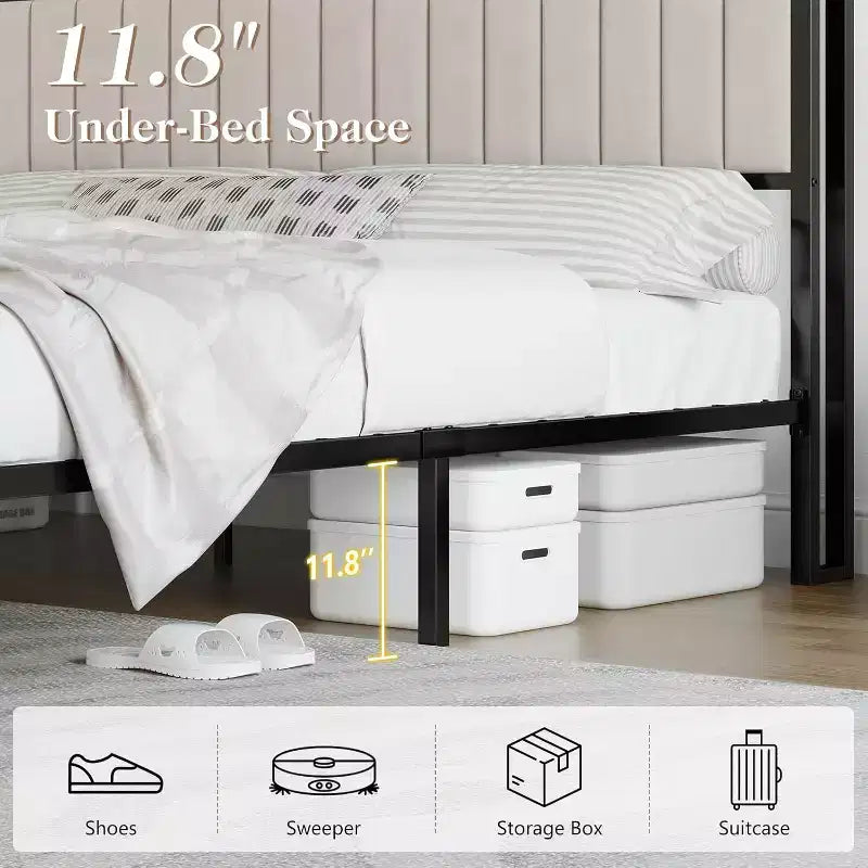 Struttura letto in velluto color crema/grigio/blu navy con luci LED e poggiapiedi contenitore – Matrimoniale francese/Matrimoniale standard/King size, 1-2 persone