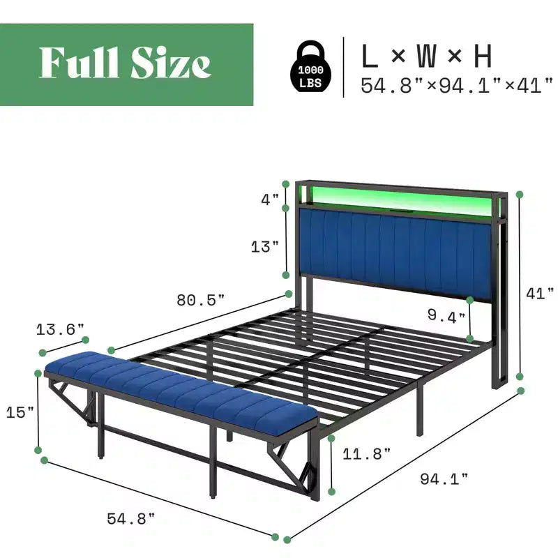 Struttura letto in velluto color crema/grigio/blu navy con luci LED e poggiapiedi contenitore – Matrimoniale francese/Matrimoniale standard/King size, 1-2 persone