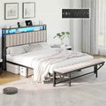 Struttura letto in velluto color crema/grigio/blu navy con luci LED e poggiapiedi contenitore – Matrimoniale francese/Matrimoniale standard/King size, 1-2 persone