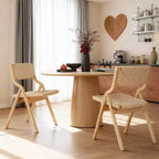 Sedia da pranzo pieghevole in legno naturale con sedile intrecciato, set da 2