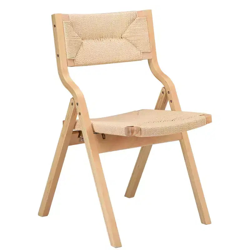 Sedia da pranzo pieghevole in legno naturale con sedile intrecciato, set da 2