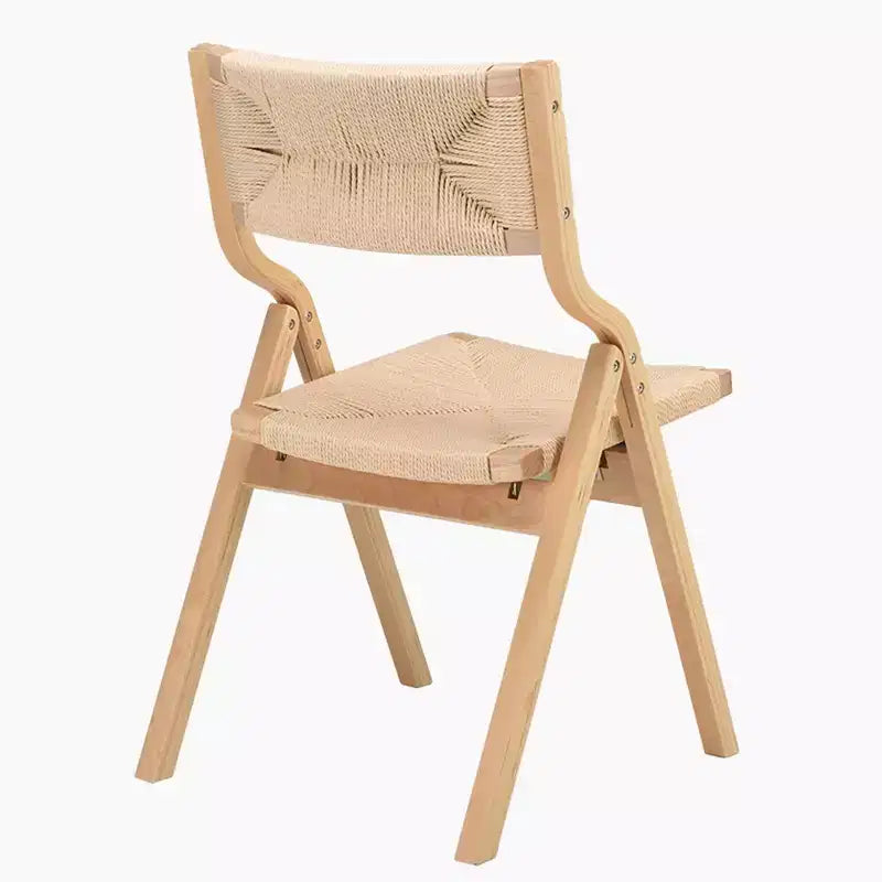 Sedia da pranzo pieghevole in legno naturale con sedile intrecciato, set da 2