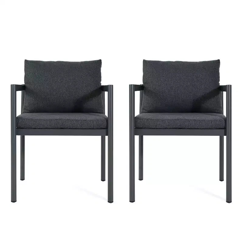 Sedie da esterno in alluminio grigio con braccioli, set da 2