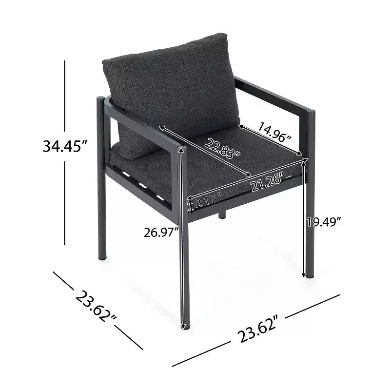 Sedie da esterno in alluminio grigio con braccioli, set da 2