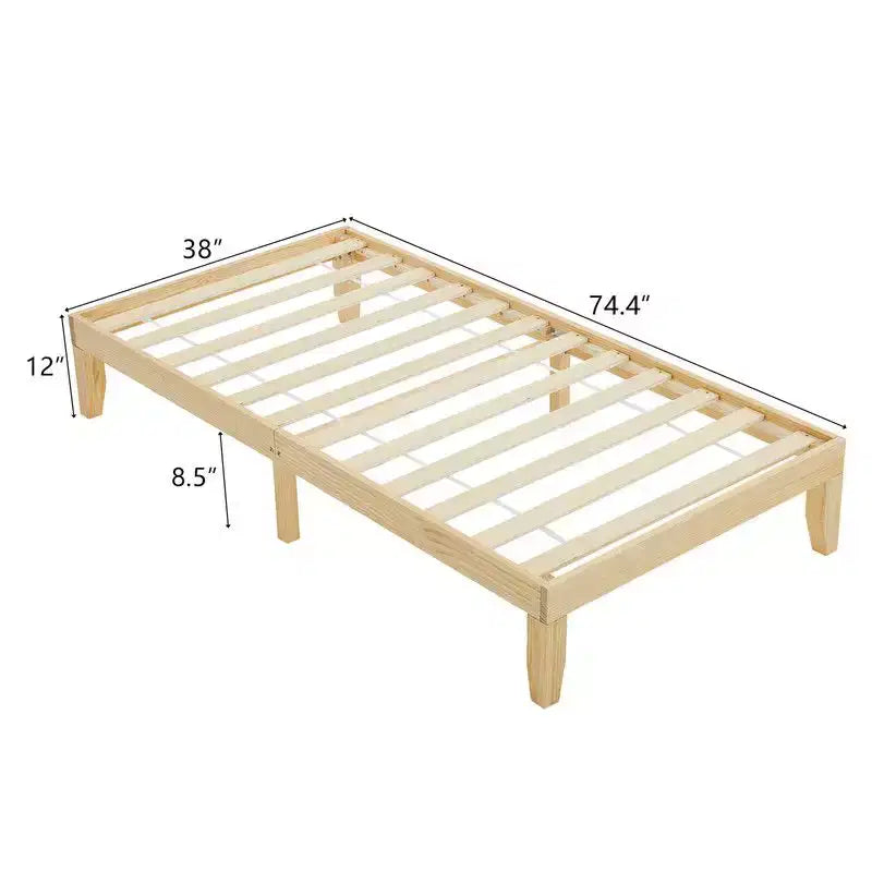 Letto a piattaforma in legno di pino, colore legno naturale, misura singola, 1 persona