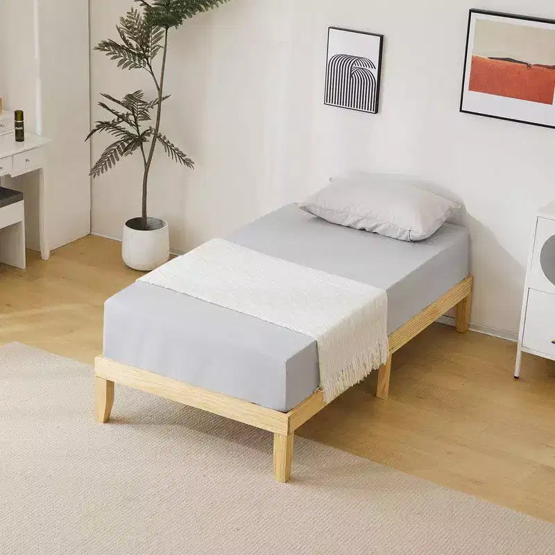 Letto a piattaforma in legno di pino, colore legno naturale, misura singola, 1 persona