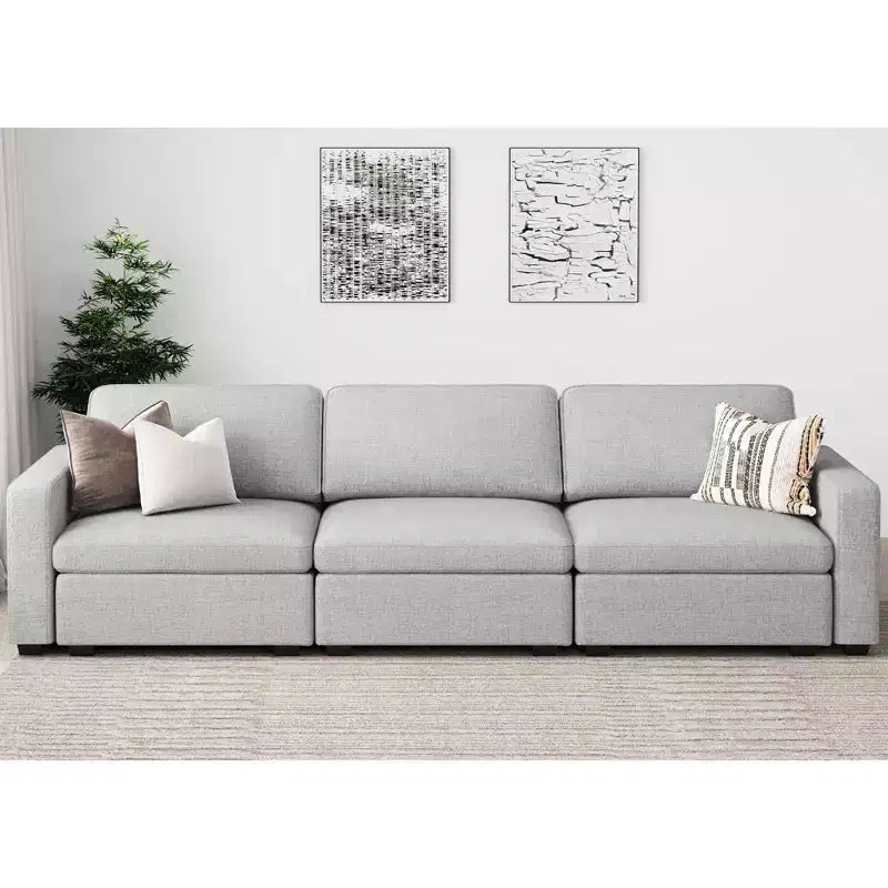 Divano Sezionale Modulare a 3 Posti in ciniglia Nero / Grigio / Bianco con Pouf Contenitore