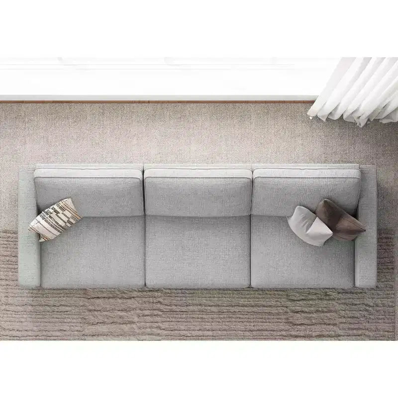 Divano Sezionale Modulare a 3 Posti in ciniglia Nero / Grigio / Bianco con Pouf Contenitore