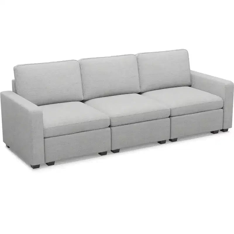 Divano Sezionale Modulare a 3 Posti in ciniglia Nero / Grigio / Bianco con Pouf Contenitore