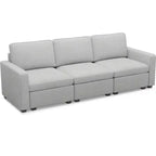 Divano Sezionale Modulare a 3 Posti in ciniglia Nero / Grigio / Bianco con Pouf Contenitore