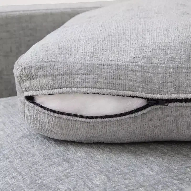 Divano Sezionale Modulare a 3 Posti in ciniglia Nero / Grigio / Bianco con Pouf Contenitore