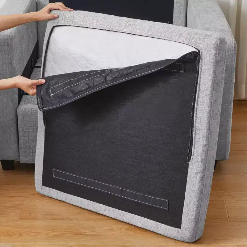 Divano Sezionale Modulare a 3 Posti in ciniglia Nero / Grigio / Bianco con Pouf Contenitore