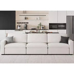 Divano Sezionale Modulare a 3 Posti in ciniglia Nero / Grigio / Bianco con Pouf Contenitore