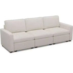 Divano Sezionale Modulare a 3 Posti in ciniglia Nero / Grigio / Bianco con Pouf Contenitore