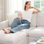 Divano Sezionale Modulare a 3 Posti in ciniglia Nero / Grigio / Bianco con Pouf Contenitore