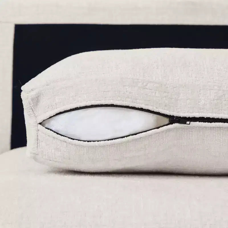 Divano Sezionale Modulare a 3 Posti in ciniglia Nero / Grigio / Bianco con Pouf Contenitore