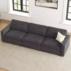 Divano Sezionale Modulare a 3 Posti in ciniglia Nero / Grigio / Bianco con Pouf Contenitore