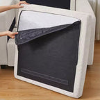 Divano Sezionale Modulare a 3 Posti in ciniglia Nero / Grigio / Bianco con Pouf Contenitore