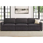 Divano Sezionale Modulare a 3 Posti in ciniglia Nero / Grigio / Bianco con Pouf Contenitore