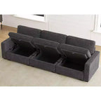 Divano Sezionale Modulare a 3 Posti in ciniglia Nero / Grigio / Bianco con Pouf Contenitore