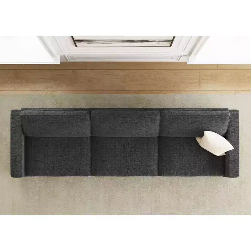 Divano Sezionale Modulare a 3 Posti in ciniglia Nero / Grigio / Bianco con Pouf Contenitore
