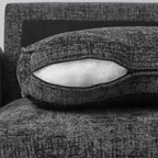 Divano Sezionale Modulare a 3 Posti in ciniglia Nero / Grigio / Bianco con Pouf Contenitore
