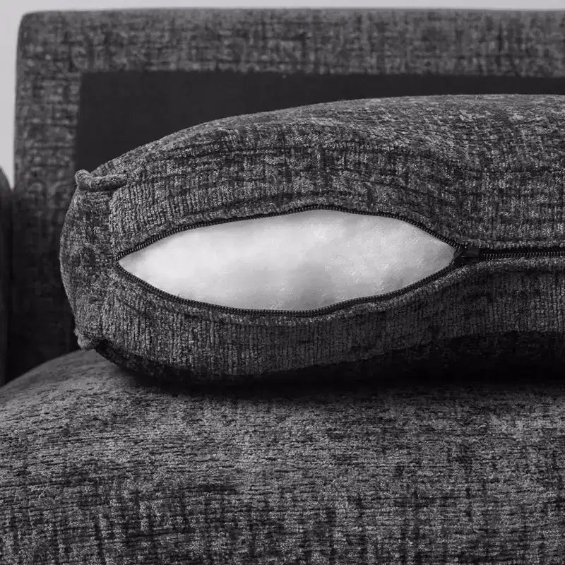 Divano Sezionale Modulare a 3 Posti in ciniglia Nero / Grigio / Bianco con Pouf Contenitore