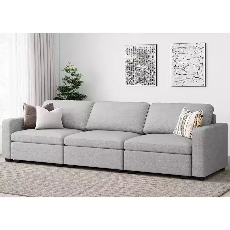 Divano Sezionale Modulare a 3 Posti in ciniglia Nero / Grigio / Bianco con Pouf Contenitore