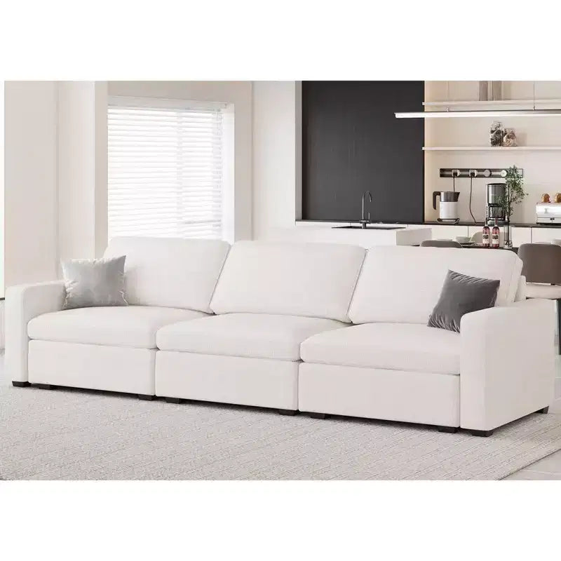 Divano Sezionale Modulare a 3 Posti in ciniglia Nero / Grigio / Bianco con Pouf Contenitore