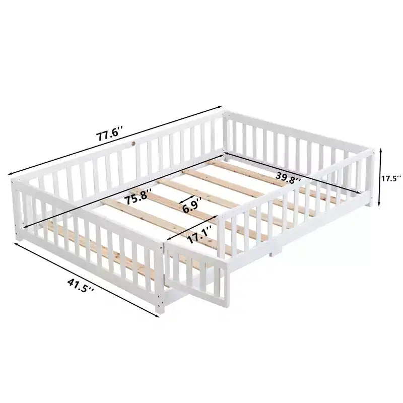 Struttura letto in legno massello a pavimento, singola, grigio/naturale/bianco, bambini (2-12 anni), 1 bambino