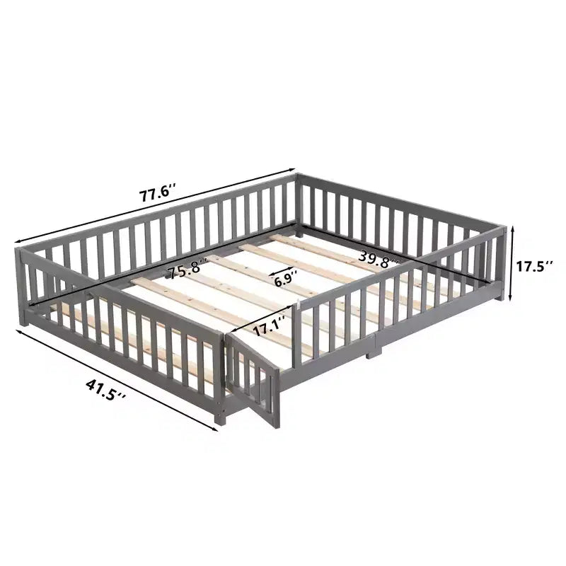 Struttura letto in legno massello a pavimento, singola, grigio/naturale/bianco, bambini (2-12 anni), 1 bambino
