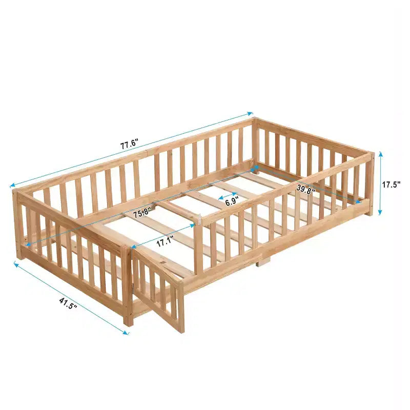 Struttura letto in legno massello a pavimento, singola, grigio/naturale/bianco, bambini (2-12 anni), 1 bambino