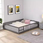 Struttura letto in legno massello a pavimento, singola, grigio/naturale/bianco, bambini (2-12 anni), 1 bambino