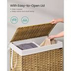 Cesto Portabiancheria Pieghevole Naturale con Coperchio e Fodera Rimovibile, 160L (42.3 Gal), 1 Persona