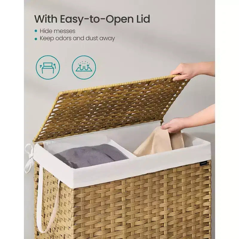 Cesto Portabiancheria Pieghevole Naturale con Coperchio e Fodera Rimovibile, 160L (42.3 Gal), 1 Persona
