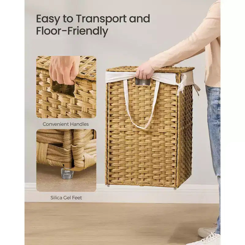 Cesto Portabiancheria Pieghevole Naturale con Coperchio e Fodera Rimovibile, 160L (42.3 Gal), 1 Persona