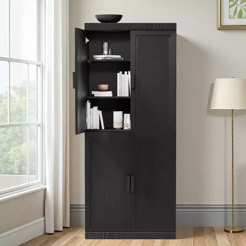Armadio contenitore a 4 ante effetto legno nero, 72"H x 31"W x 16"D