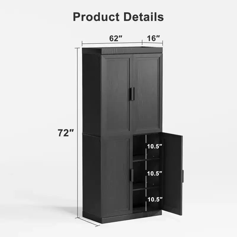 Armadio contenitore a 4 ante effetto legno nero, 72"H x 31"W x 16"D