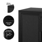 Mobiletto contenitore per porta in rattan nero, modello a 4 ante e 4 ripiani, unità singola — 157 cm (A) x 79 cm (L) x 41 cm (P)